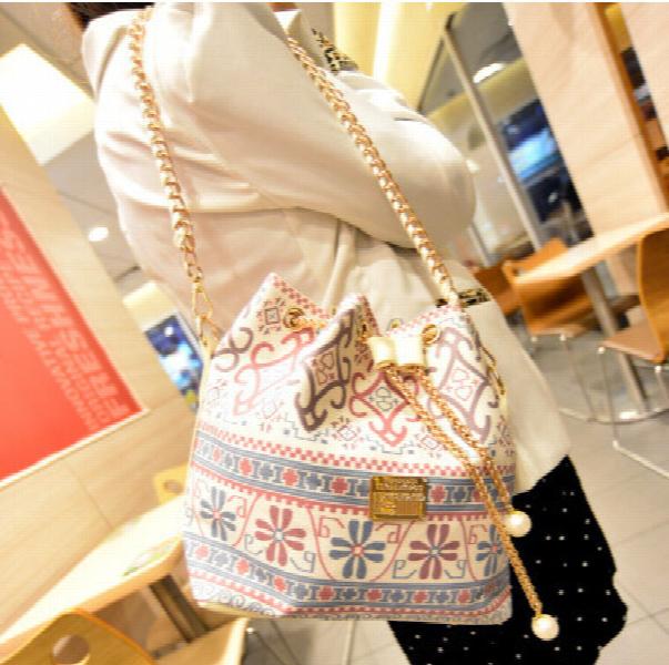 Women's Printed Small Bucket Bag, Stylish Shoulder Carry
